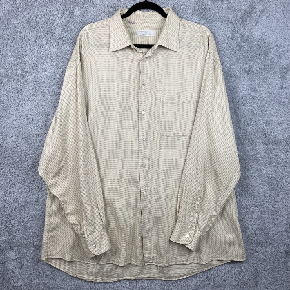 ermenegildo zegna shirt Mens XL 46/18 Yellow Geometric Button Up Career Office
